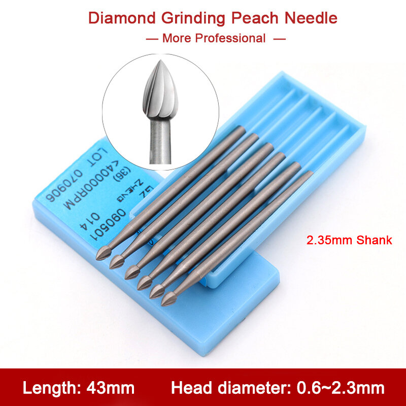 1Pc 2.35mmShank 0.6~2.3mm Tungsten Steel Grinding Peach Needle For Woodworking Ivory Carving Amber Jade Agate Rotary Drill Tool