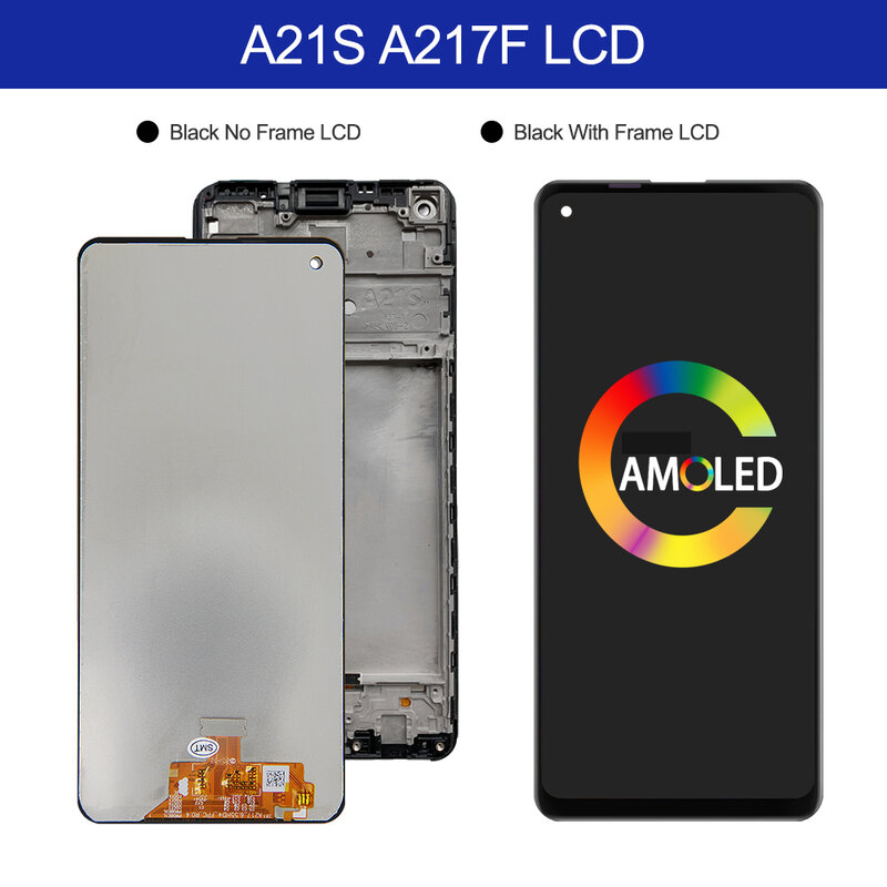 Samsung A21S LCD 6.5 inci, Digitizer layar sentuh tampilan LCD SM-A217FN/DS dengan bingkai untuk Samsung A21S 2020