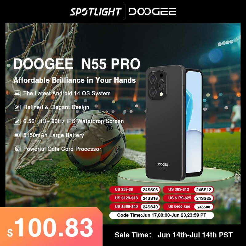 World Premiere DOOGEE N55 Pro Smartphone 6.56" 90Hz IPS 6GB RAM + 256GB ROM 5150mAh Battery Android 14 Face Unlock Widevine L1