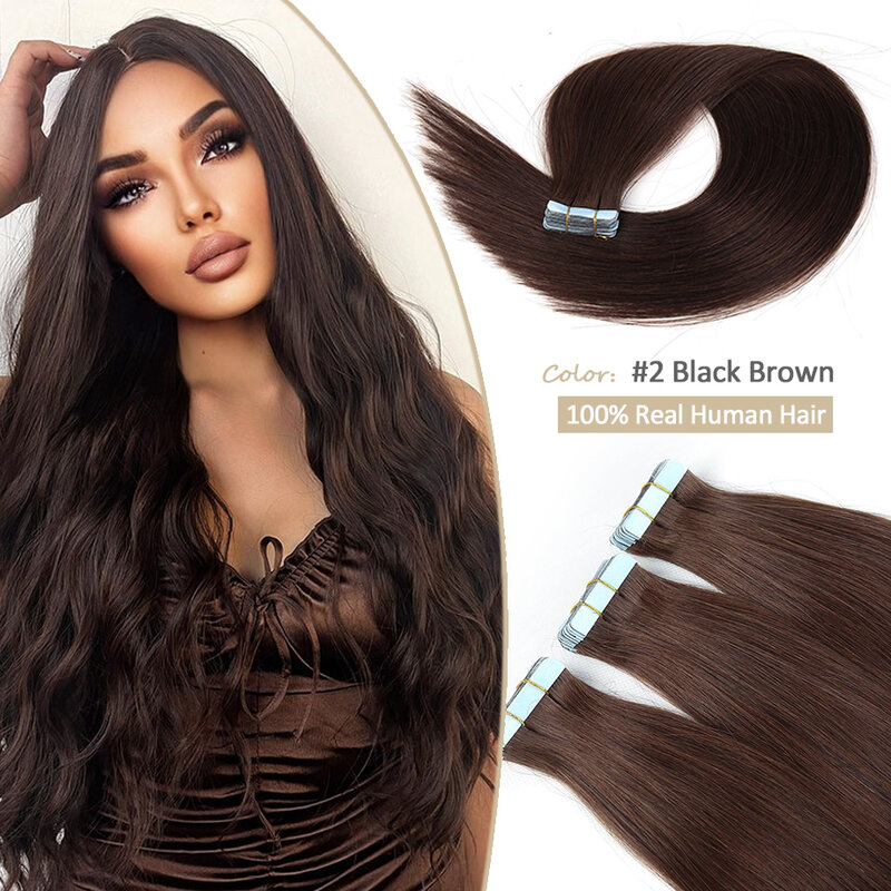 Tape in Extensions Human Hair 20pcs Real Human Hair Tape in Extensions Straight Seamless Skin Weft Remy Tape in Hair Extensions