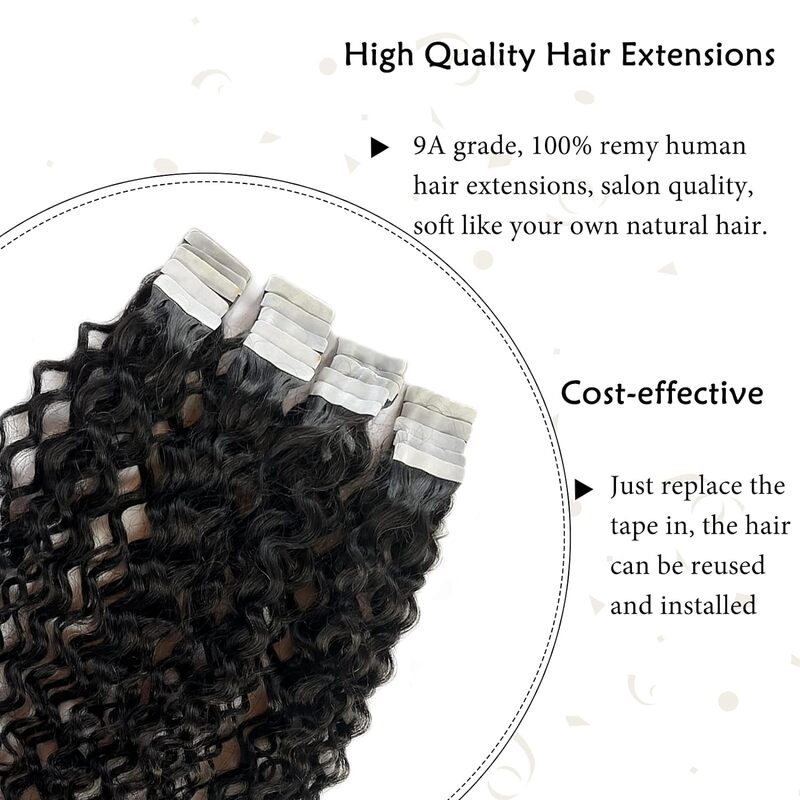 Pita gelombang dalam dalam ekstensi 100% rambut manusia selotip keriting dalam pada ekstensi rambut kain kulit Remy ekstensi rambut alami untuk wanita