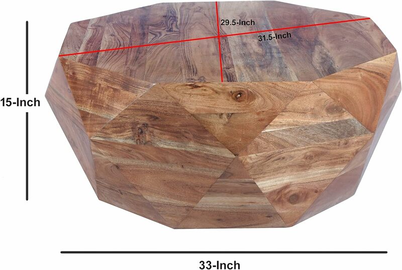 The Urban Port-Table basse en bois d'acacia en forme de diamant, plateau lisse, 33 po