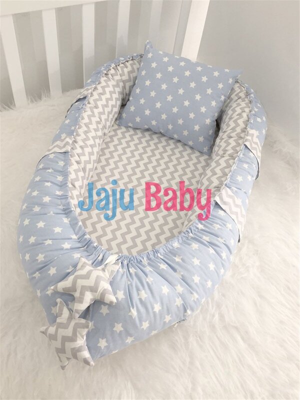 Handmade Blue Star Gray Luxury Orthopedic Baby Nest