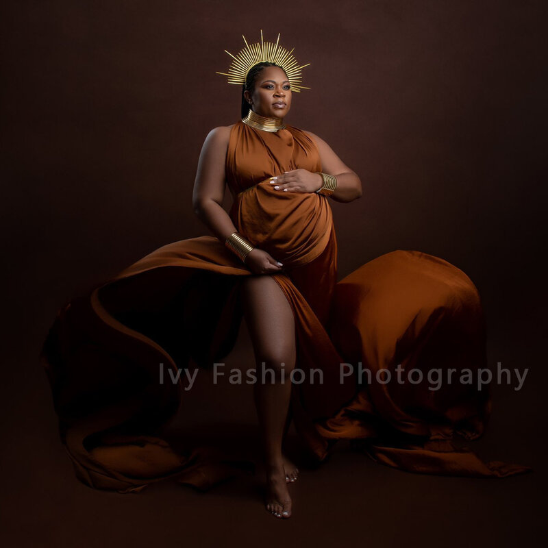 Bộ Đồ Chụp Ảnh Áo Thanh Lịch Quyến Rũ Áo Dài Màu Vàng Da Châu Phi Đặt Ra Đạo Cụ Dành Cho Phụ Nữ Mang Thai Chụp Ảnh