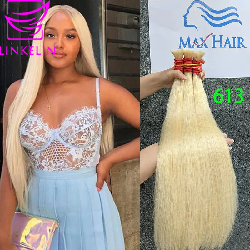 613# Human Bulk Hair Extensions Human Hair Straight 18"-30" Inch 50g/Strand #613 60 Brown Blonde Color Hair Salon Supplies