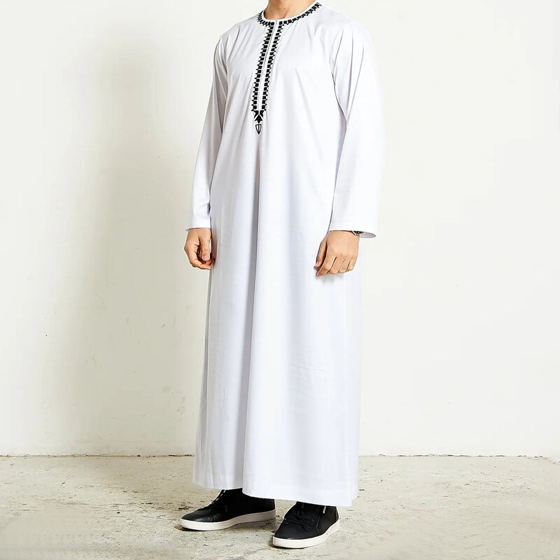رداء رجالي إسلامي أحادي اللون ، أكمام قصيرة ، مطرز ، عربي ، طراز عرقي ، الشرق الأوسط ، ملابس إسلامية ، فستان دبي ، صيف ، جديد