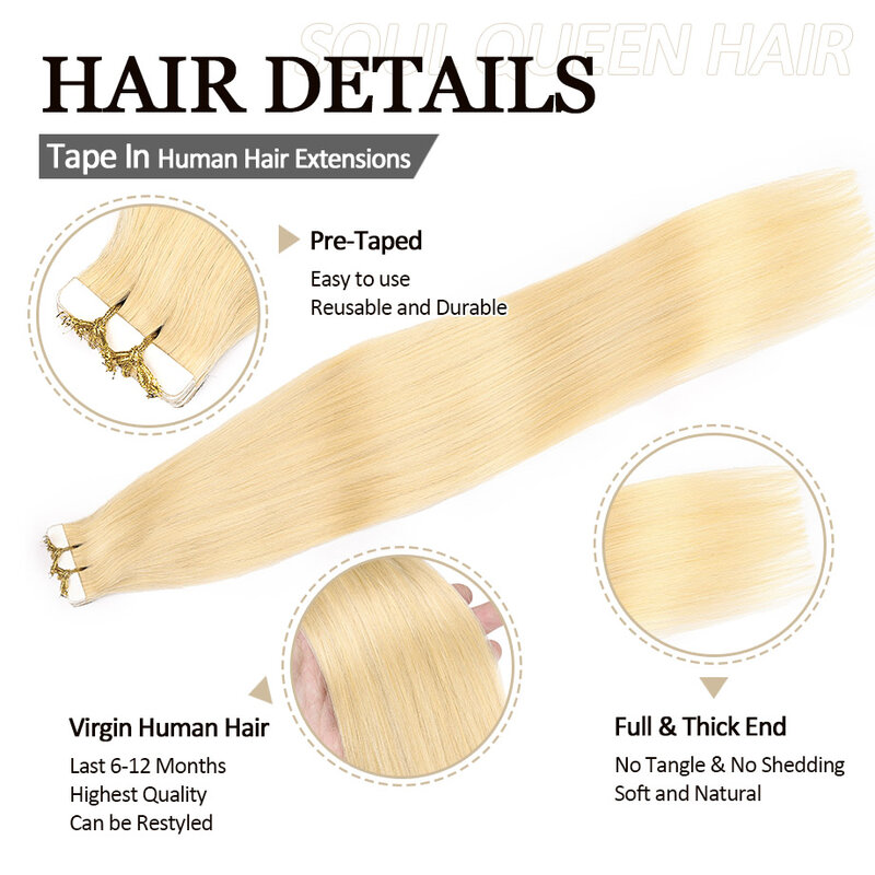 Extensões reais do cabelo humano para mulheres, fita em extensões do cabelo, plutônio invisível, cabelo de Remy brasileiro, 14-24 ", 50g