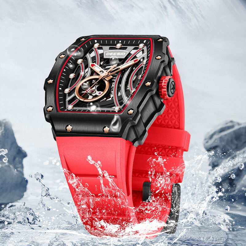 Deesio Automatic Self-Wind Mechanical Wristwatches Double Hollowed Luminous Waterproof Sapphire Crystal Men's Watch Fashion Gift
