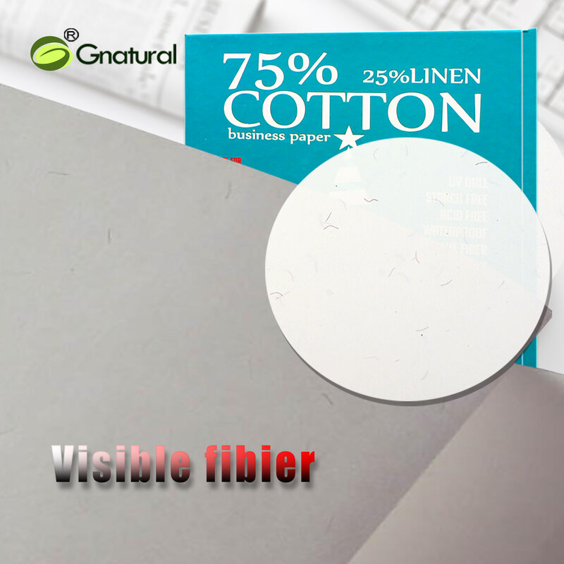 Papier 75% coton 25% lin 85gsm, taille lettre 216x279mm, couleur blanche, fibre visible, sans amidon, imperméable, 100 feuilles, MCYT006