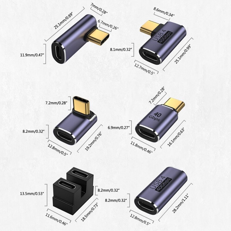 Konektor pengisi daya USB 4.0 PD 100W 8K 60Hz, adaptor pria ke Wanita sudut lurus bentuk U USB C OTG kecepatan tinggi untuk Macbook 40Gbps