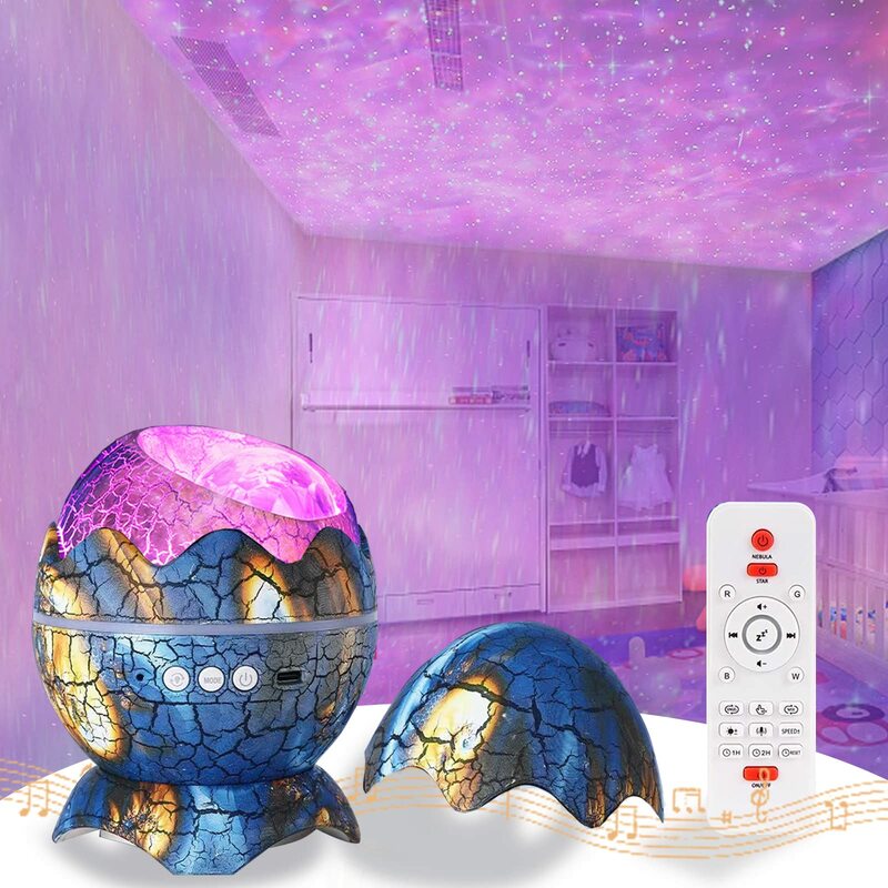Star Projector Dinosaur Eggs  Night Light for Bedroom Galaxy Starry Projector with Remote Control Bluetooth and 19 White Noise