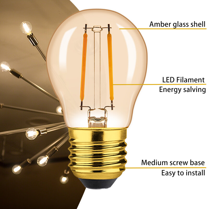 10個ビンテージLED 12V電球E27 G45 2Wアンバーガラス低電圧アンプル白熱灯RVキャンピングカーキャビンインテリア照明ランプ