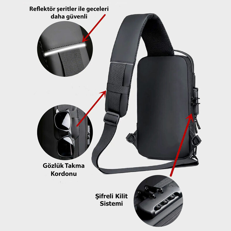 Мужская сумка-слинг с USB-портом для зарядки и защитой от кражи