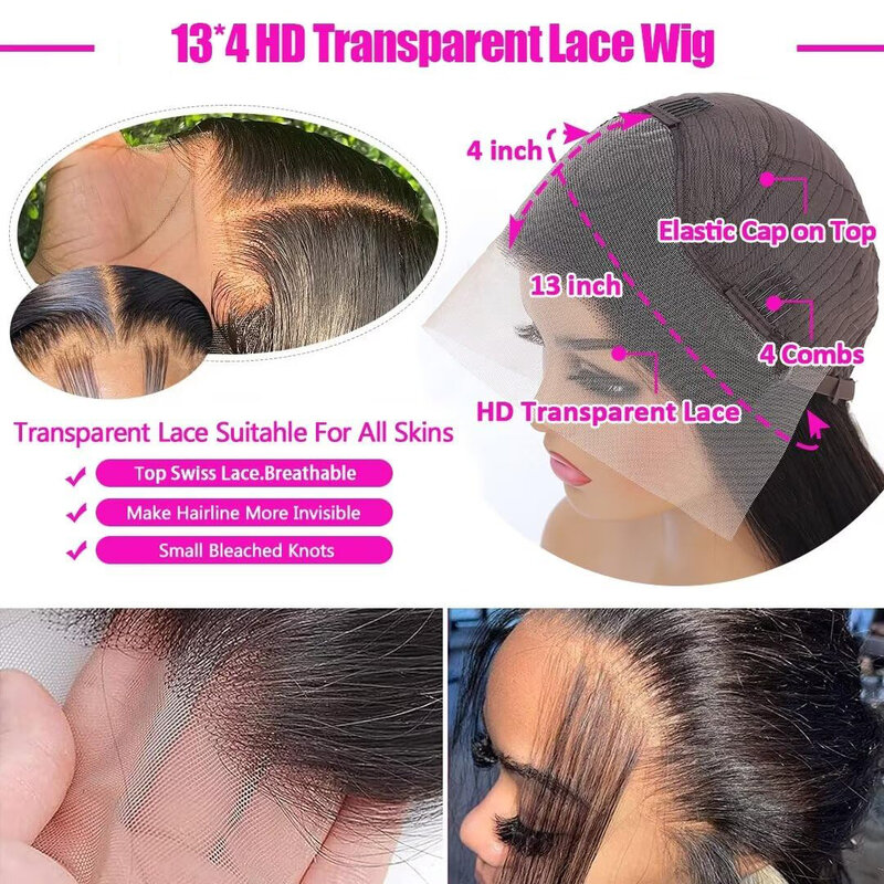 Wig Frontal transparan gelombang tubuh 30 inci rambut manusia pra pencabutan Wig tanpa lem ketebalan 180% 13x4 HD Wig Frontal renda transparan
