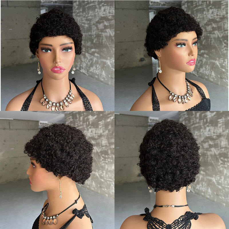 Parrucca di capelli umani ricci corti a buon mercato Pixie Cut per le donne nere parrucca Hiar umana colorata di capelli brasiliani di Remy parrucca umana corta Afro Curl