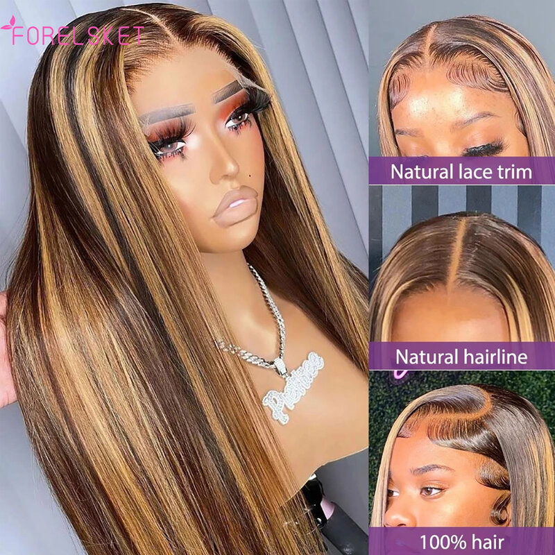 P4/27 Highlight 13x4 Bone Straight Lace Front Wig Transparent Lace Human Hair Wigs For Women Pre Plucked Lace Closure Cheap Wigs