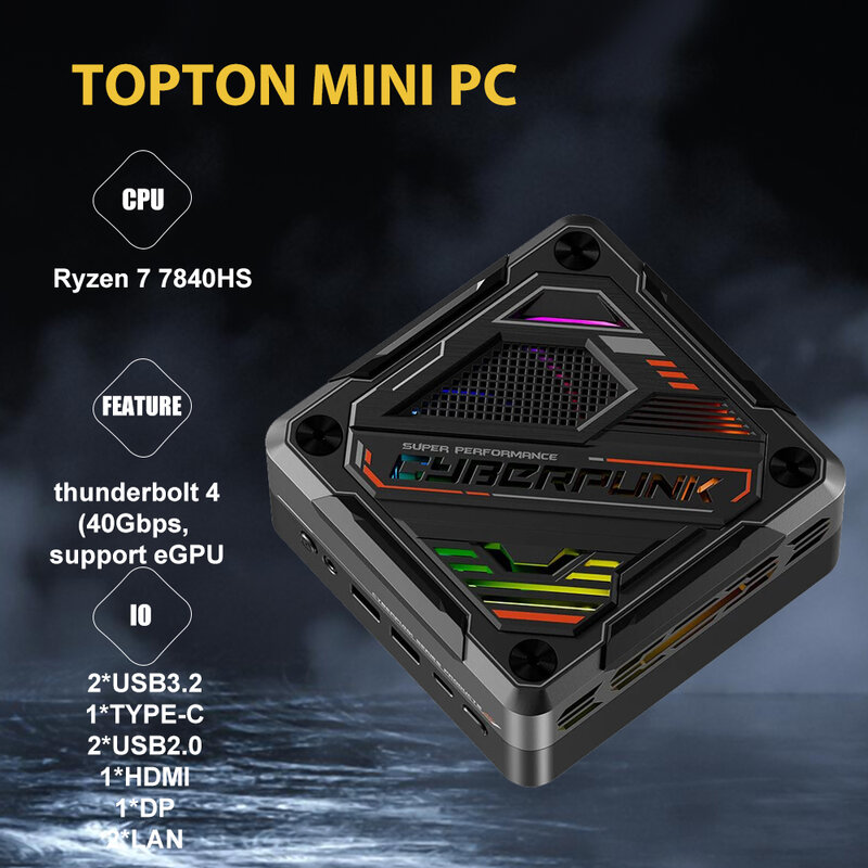 Minipc AMD Ryzen 7 8845HS komputer stacjonarny DDR5 RAM NVMe SSD mały komputer do gier typu C USB4.0 thunderbolt 4 obsługuje wyświetlacz eGPU 8K