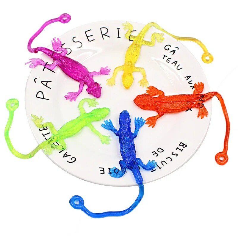 5/10PCS giocattoli appiccicosi elastici multicolori divertenti animali lucertola appiccicosi giocattoli a mano per bambini gadget per feste arrampicata giocattoli ingannevoli regali