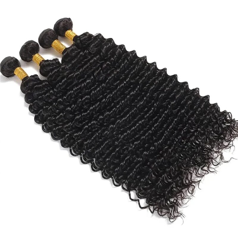 Deep Wave Human Hair Bundles With 13x4 Transparent HD Lace Frontal Brazilian Extensions Weave 3 4 Bundles With Closure for Women