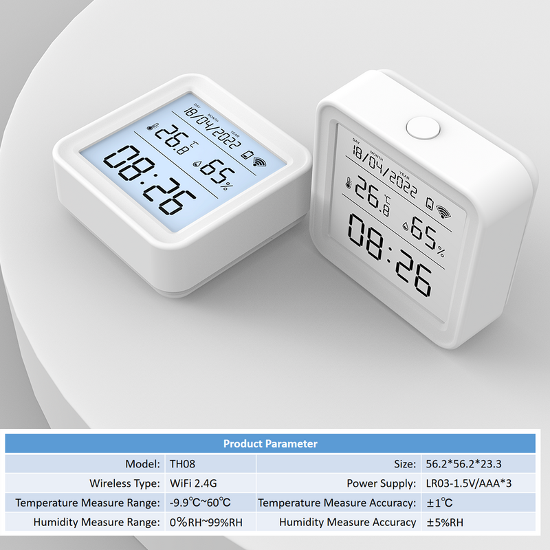 Sensor de humedad y temperatura para el hogar, higrómetro, termómetro inteligente con retroiluminación, compatible con Alexa y asistente de Google, Tuya, WIFI
