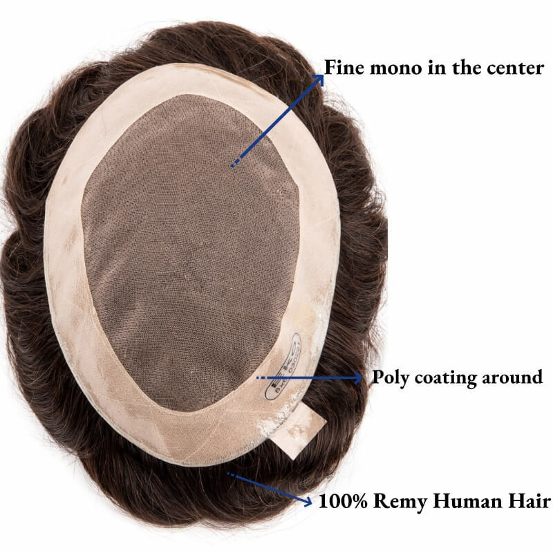 Men Wig Natural Human Hair Toupee Mono Male Wig  Durable Male Hair Prosthesis Toupee Men 6" Hair Replacement System For Men