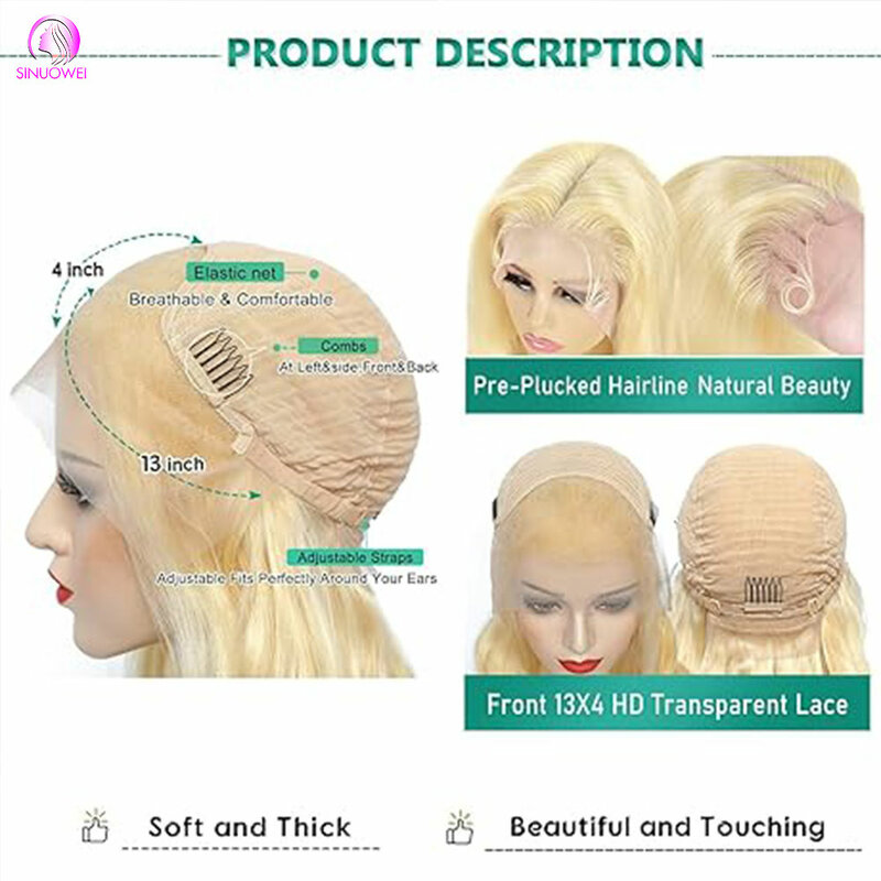 613 Lace Frontal Wig 13x6 Blonde Body Wave Human Hair Wigs 13x4 Lace Front Wig For Women Brazilian Remy Hair Pre plucked 180%