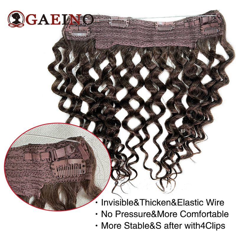 Ekstensi rambut Halo 100% rambut manusia 14 "-28" gelombang air kualitas tinggi wig rambut asli wanita ekstensi rambut garis ikan untuk wanita