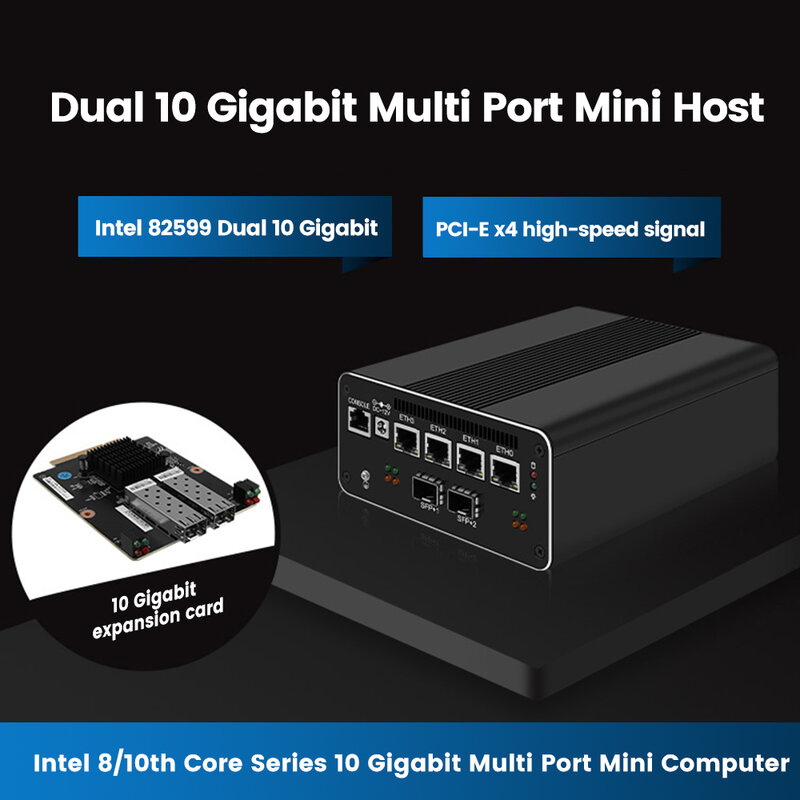 Mini PC Micro Firewall Appliance, 10ª Geração Intel Pentium Gold 8505 U300E i5 1240P 4x Intel £ 2,5 Gb 2 x Intel 10GB, 10Gb SFP + Mini PC