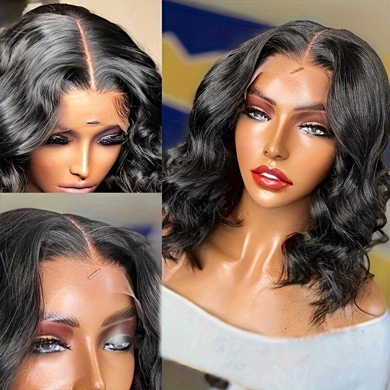 Perruque Lace Front Wig Body Wave Péruvienne Naturelle, Cheveux Humains, Pre-Plucked, pour Femme Africaine