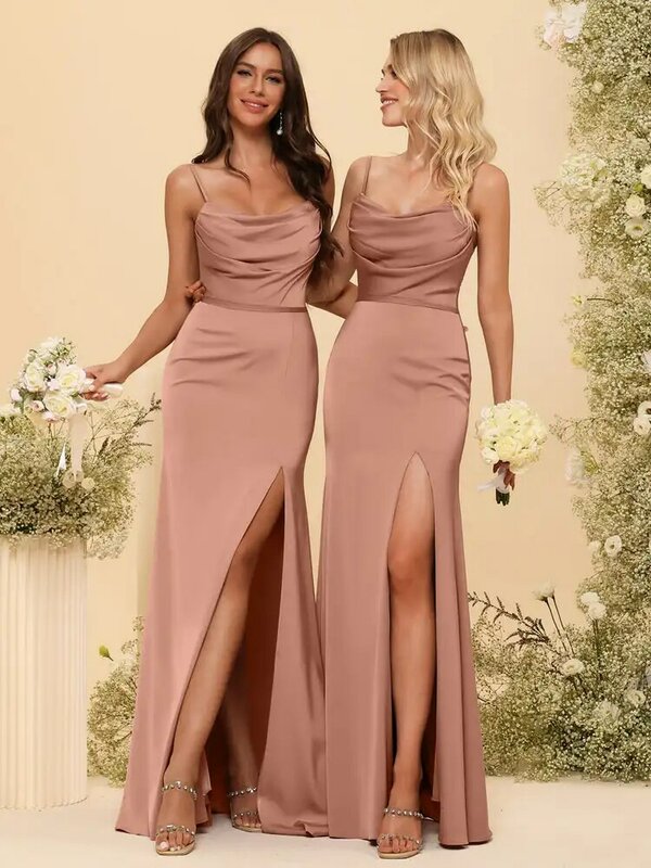 Vestidos longos sem mangas de cetim femininos, alças de espaguete, moda feminina formal sexy, vestido roxo de verão 2022