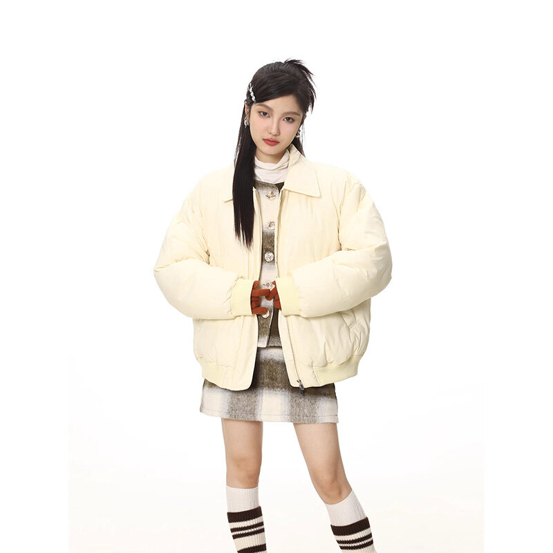 Jaket parka wanita, jaket musim dingin hangat longgar ritsleting jaket katun kasual tebal berlapis katun Mode Korea