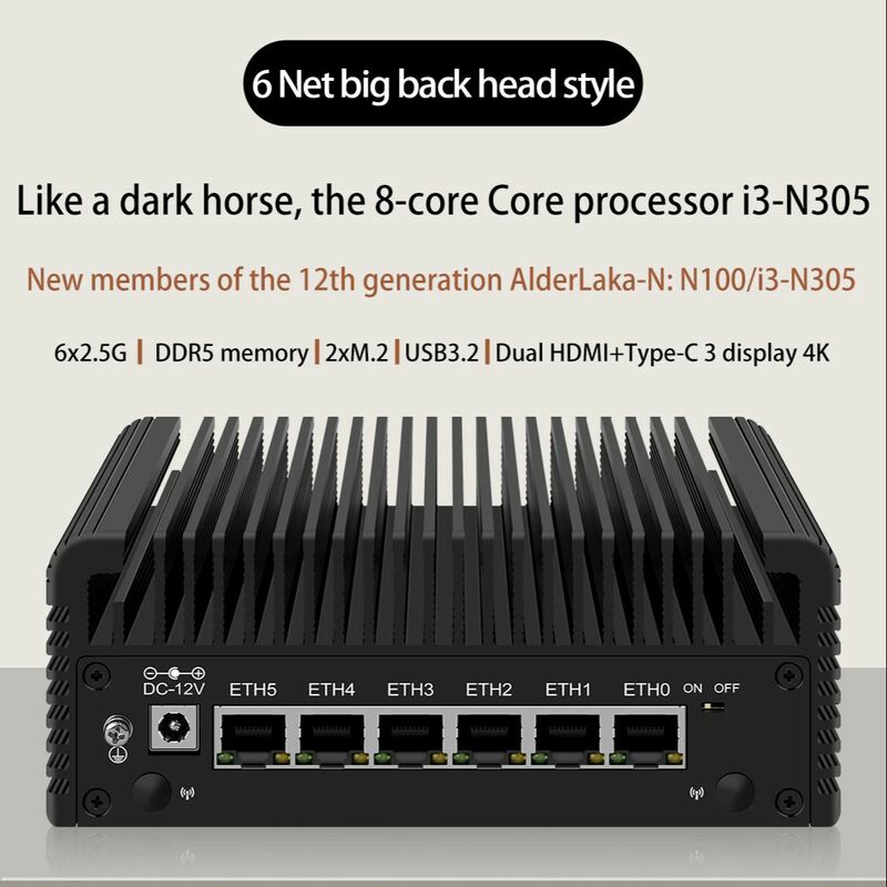 Микро брандмауэр устройство 6 Intel i226 NIC порт Intel i3 N305 N100 безвентиляторный мини ПК сетевой шлюз мягкий маршрутизатор бытовой компьютер