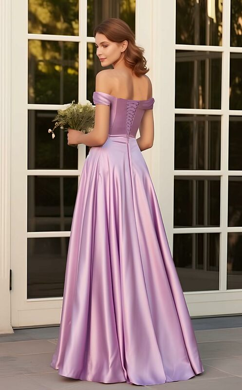 Off Shoulder Satin Prom Dresses With Split Sweetheart Bridesmaid Dress Elegant A-Line Formal Evening Gown For Wedding Party