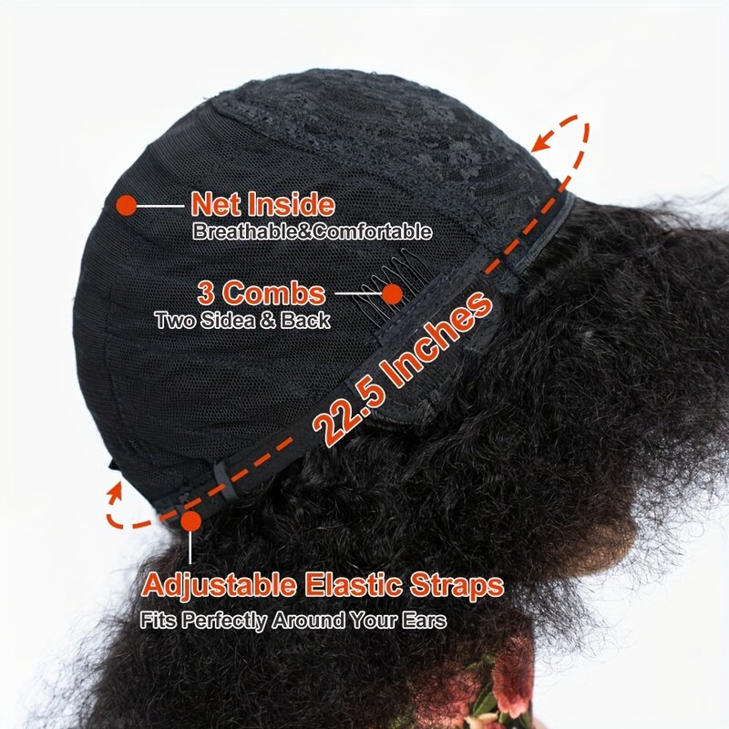 Pelucas de cabello humano rizado con flequillo para mujer, pelo Remy brasileño, color marrón Natural