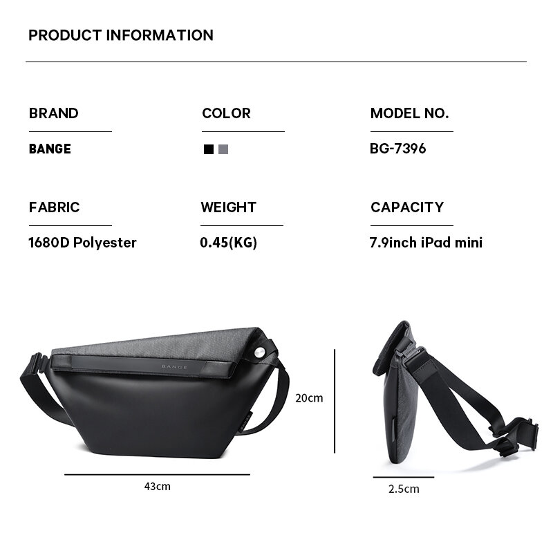 BANGE-Bolsa tiracolo pequena para homens, impermeável, bolsa de ombro única com ímã, mochila adolescente, bolsa de peito casual, nova moda