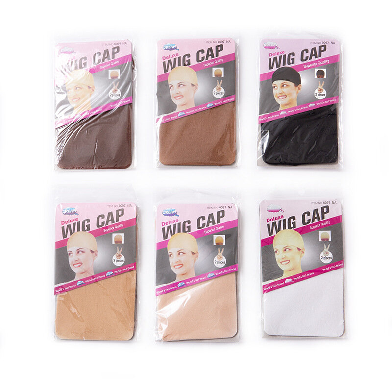 Peluca con gorro de nailon y bandas de silicona para mujer negra, 6 colores, alta calidad, 2 unidades por paquete, alta elasticidad