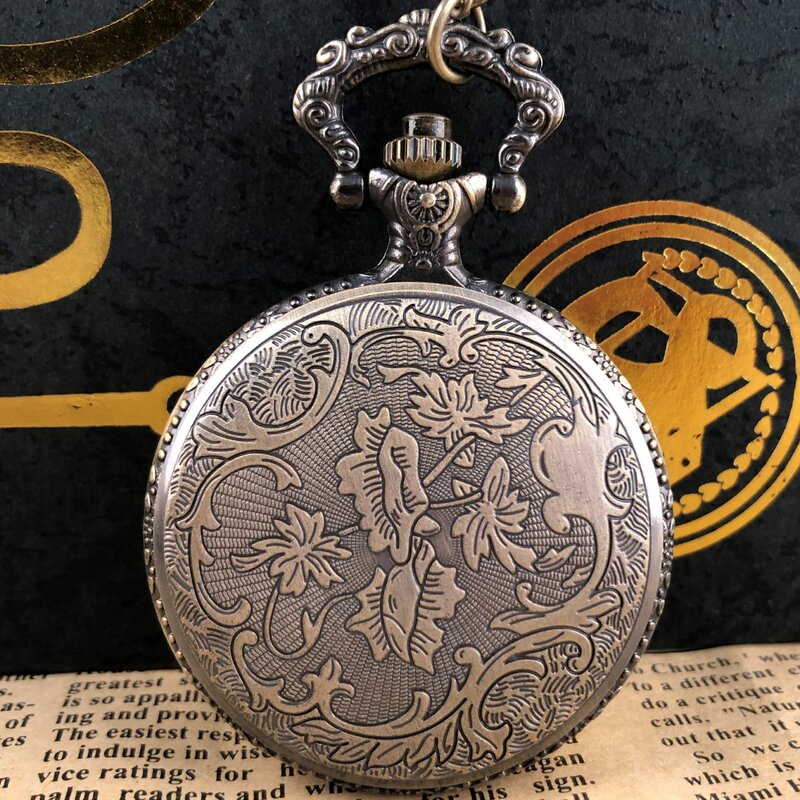 Jam Tangan Saku Quartz Antik Baru Desain Peta Pribadi Liontin Kalung dengan Rantai Jam untuk Pria Wanita Reloj De Bolsillo