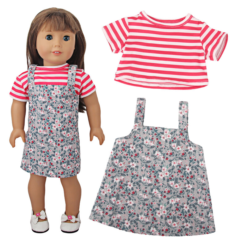 Nieuwe Geboren Baby Poppenkleertjes Fit Amerikaanse 18 Inch Meisje & 43Cm Pop Rode Kleur Bloem Jurk Accessoires Onze generatie Baby Meisje Speelgoed