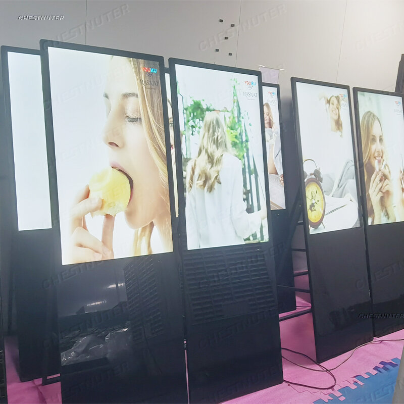 43นิ้วโปสเตอร์ดิจิตอลแบบพกพาจอ LCD แอนดรอยด์อัจฉริยะเครื่องเล่นโฆษณาในร่มบอร์ดแสดงผลดิจิตอลและดิสเพลย์