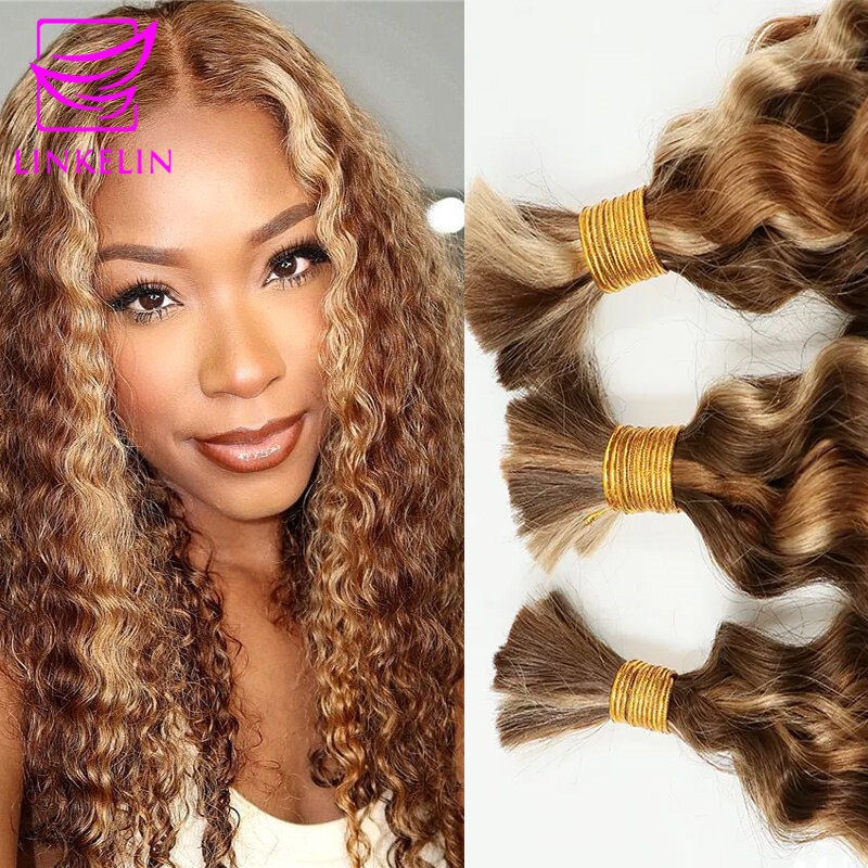 Bulk Human Hair For Braiding Blonde Color Mix Curly No Weft Double Drawn Wholesale Women Deep Wave bulk Human Hair Extensions