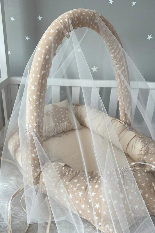 Handmade Coffee Star Mosquito Net and Luxury Design Babynest with Toy Hanger