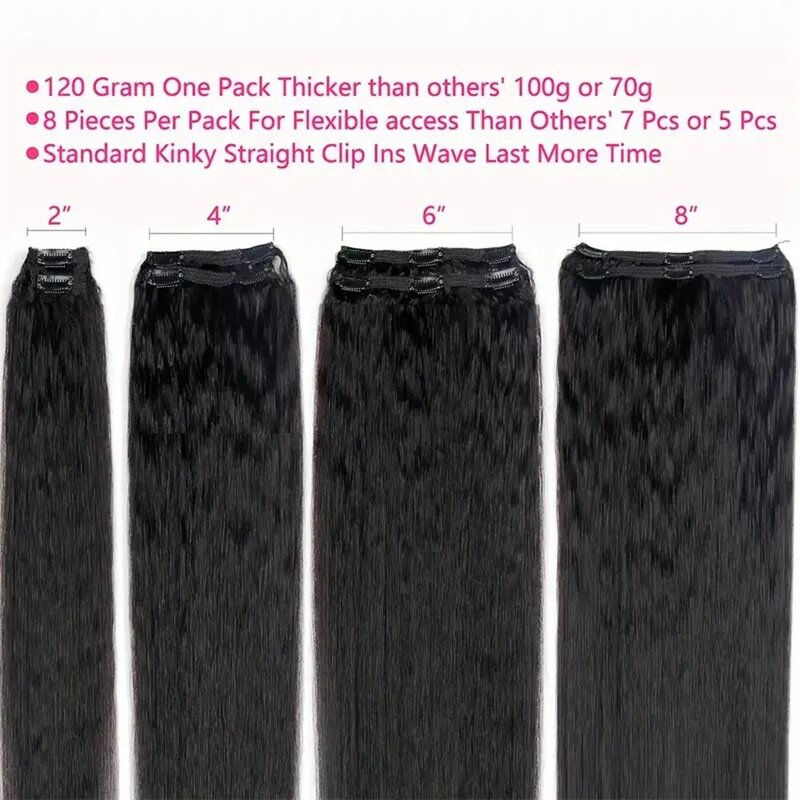 Clip In Kinky Straight Human Hair 8 Pcs Extensions Clips In Extension Full Head Brazilian Clip on Curly Hair Extension 26 Inch