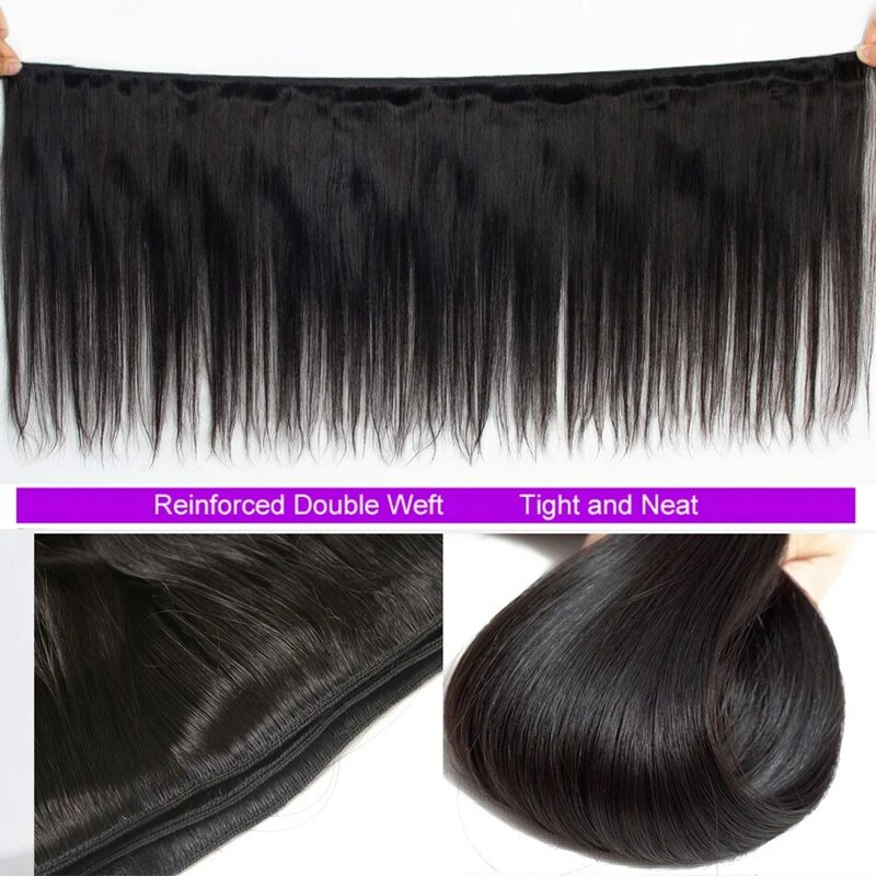 12A fasci di capelli lisci estensioni dei capelli umani brasiliani grezzi per le donne nere colore naturale 3/4 fasci di capelli Remy lunghi 30 pollici