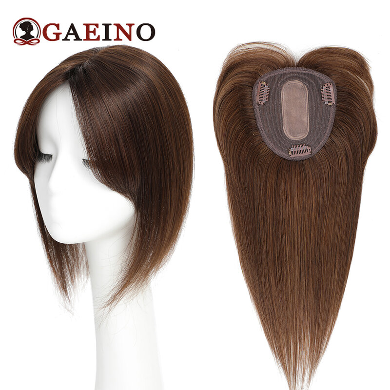 女性用フリンジ付きレミーヘルトッパーピース、100% 本物の人間の髪の毛のヘアピース、シルクベースクリップ、13x12cm、10 "、12" 、14"