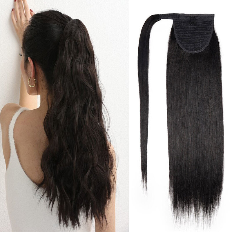 Extensiones de cola de caballo de cabello humano liso para mujer, extensiones de cabello Remy brasileño Natural Real, 14 "a 22"
