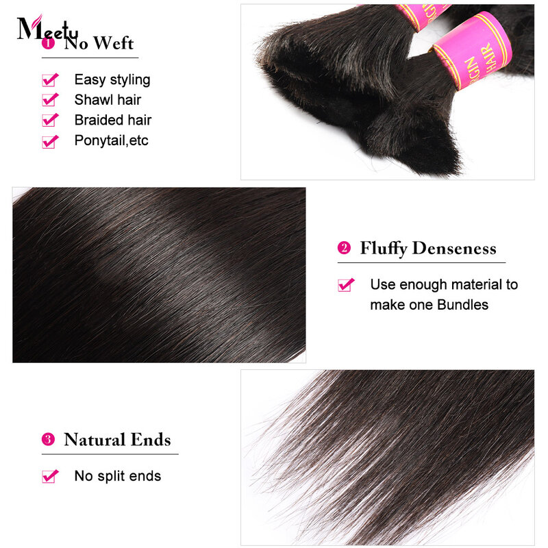 Gerade Masse 100% menschliches Haar zum Flechten ohne Schuss brasilia nische Remy Haare Bündel natürliche Farbe für Frauen verlängerungen