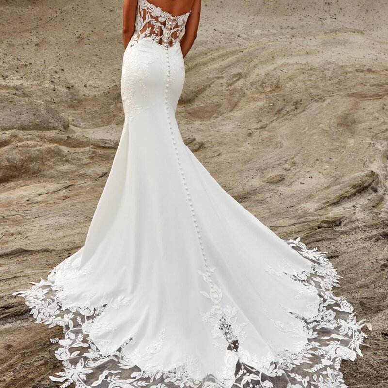 ชุดแต่งงานนางเงือกลูกไม้ที่ทันสมัยชุดเจ้าสาวเกาะอกแบบเรียบง่ายชุดแต่งงานคอคนรักเปิดหลัง vestidos de nova
