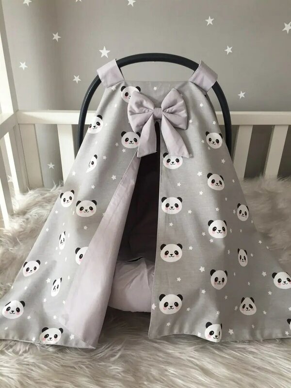 Handmade Gray Panda Design Stroller Cover and Inner Sheet