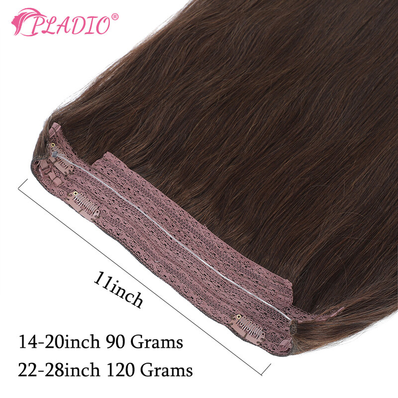 PLADIO 14-28Inch Fish Line Hair Extensions Clip in Hair Extension Real Human Hair Apply With Invisible Wire Natural Hair 4 Clips