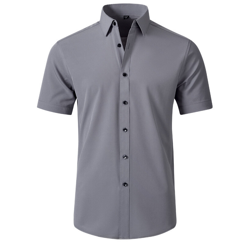 Camisa elástica de quatro lados masculina, monocromática, mangas curtas, sem engomar, tamanho europeu, verão, LH052